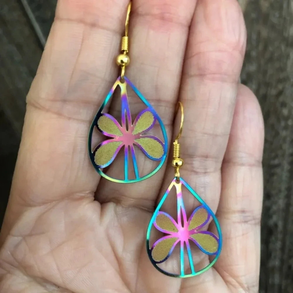 Butterfly Teardrop Oilslick Gold Handmade Filigree Earrings